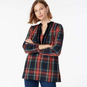 J.Crew Velvet-trimmed V-neck tunic in black Stewart tartan